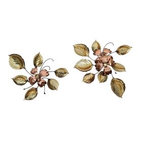Vintage Copper & Gold 3D‎ Metal Floral Wall Art Mid-Century Modern Set of 2 B103